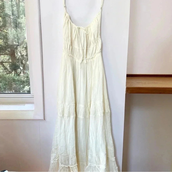 New Free People Taking Sides Maxi Dress Long Summer in Ivory White Large - Picture 4 of 10